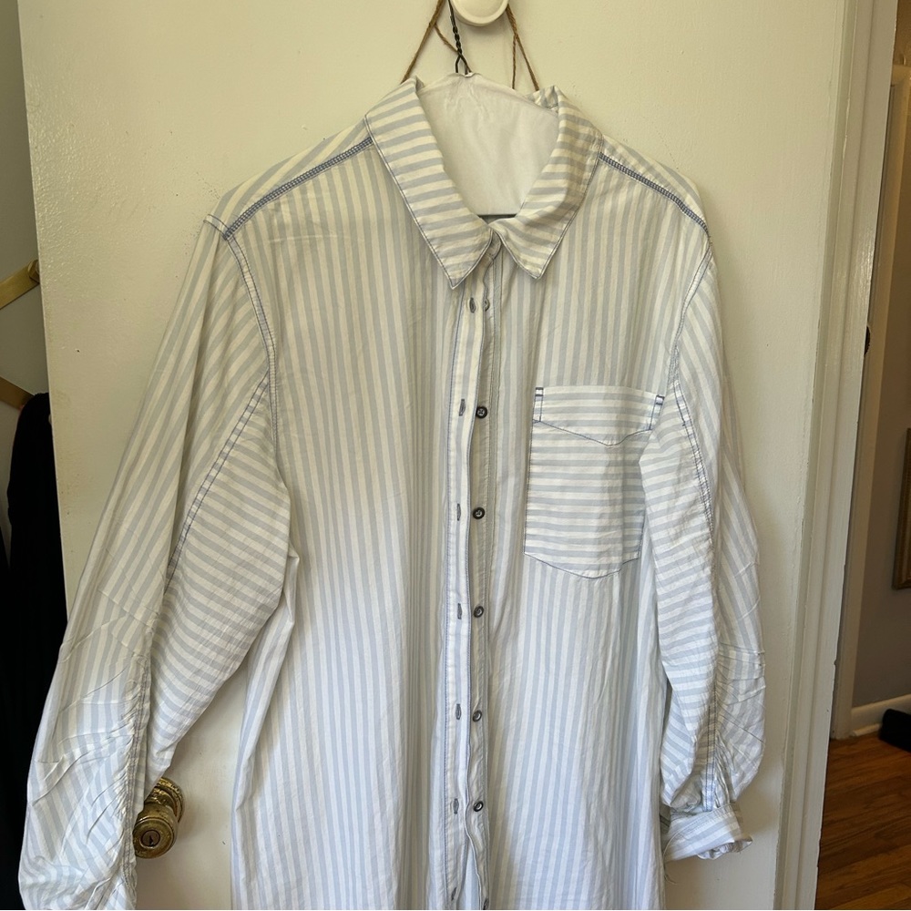 Free People Striped Button Up with Sleeve Detail. Never worn. Make me an offer!